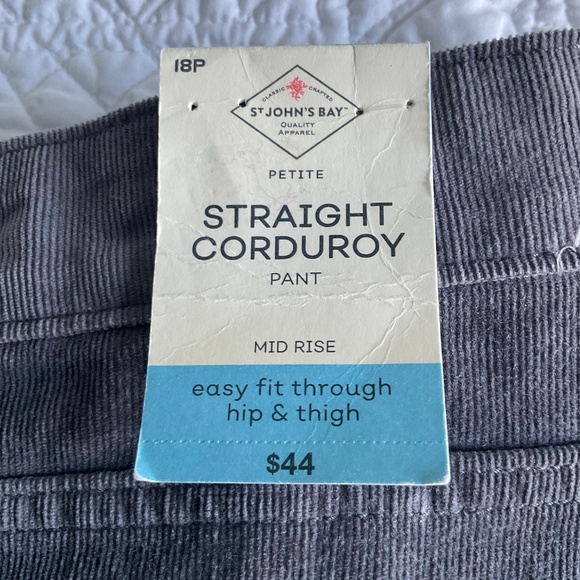 St John's Bay Straight Corduroy Pants Womens 18P Gray Mid Rise Zip Stretch NWT - Picture 2 of 8